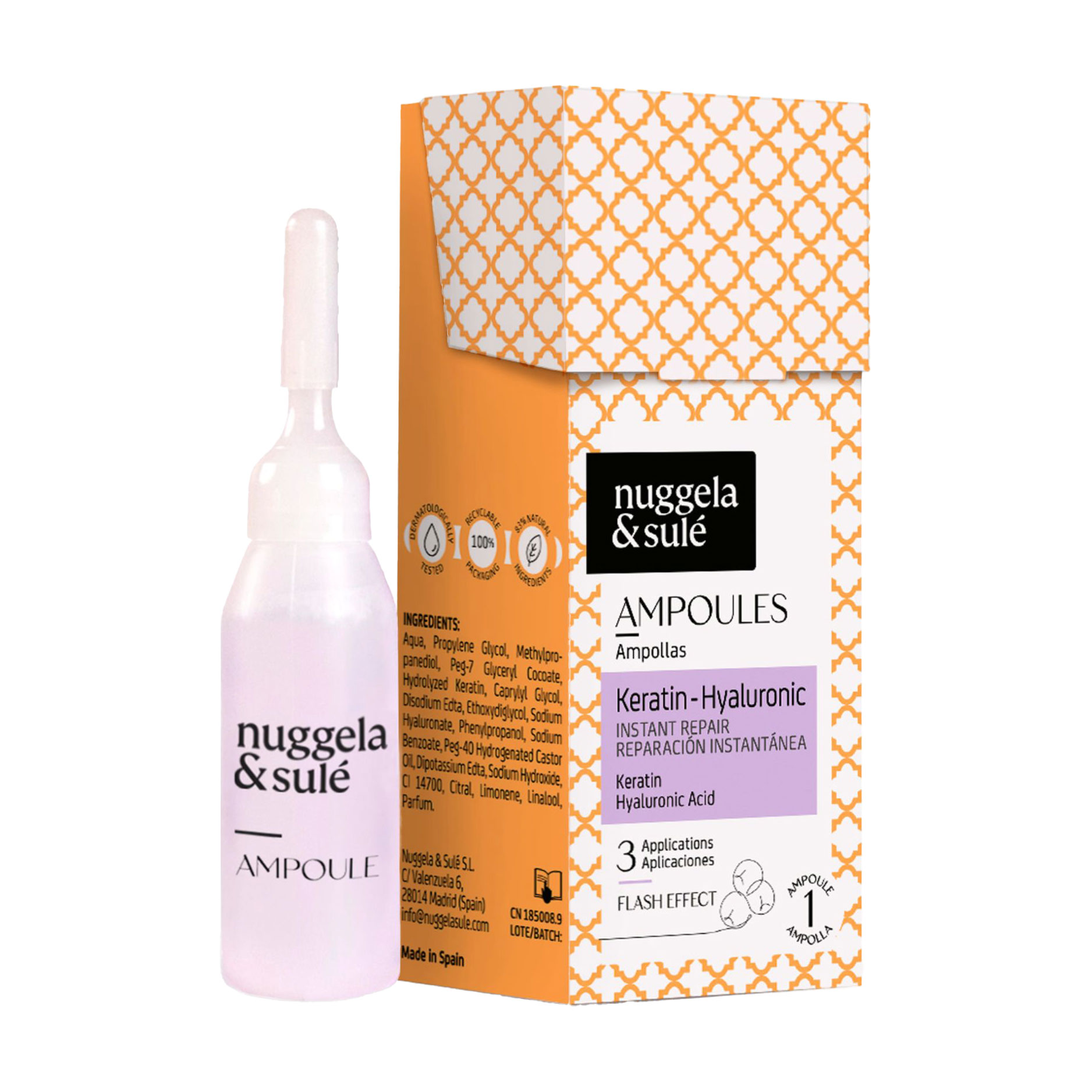 Ампула для волосся Nuggela &amp; Sule Keratin-Hyaluronic Ampoules з кератином та гіалуроновою кислотою, 10 мл
